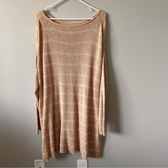 Free People Shipping News Oversized Tunic Sweater Women L Beige Tan Cozy Beachy - Picture 5 of 15
